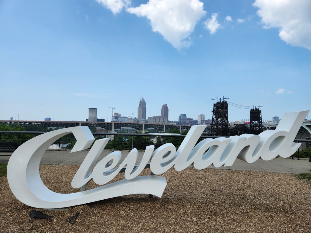 The Cleveland Script sign located at 1502 Abbey Avenue in Tremont.