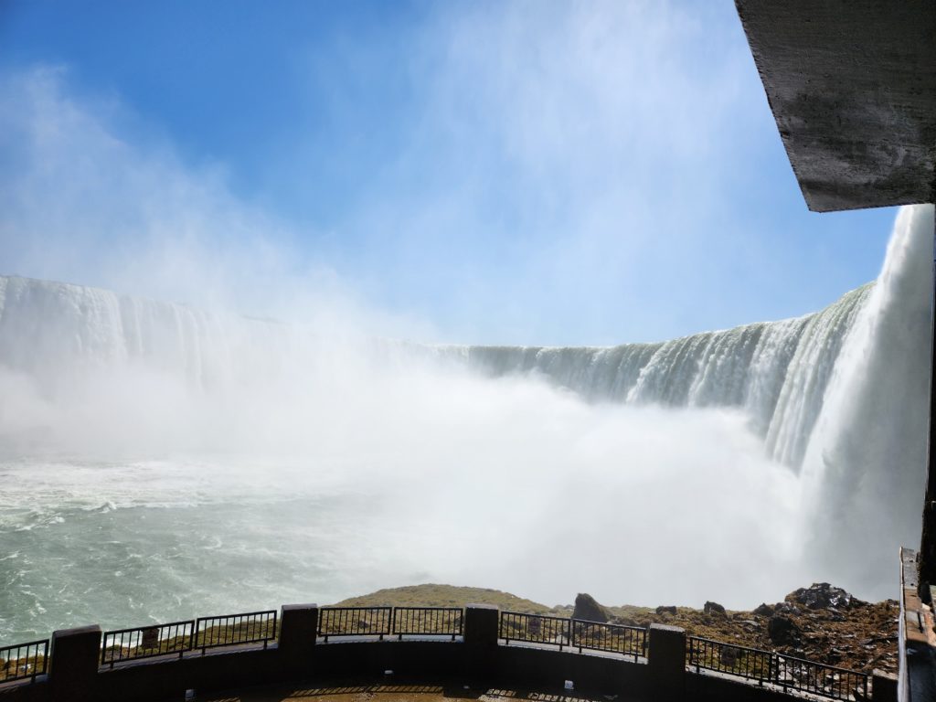 A view of the Horseshoe Falls from the Journey Behind the Falls tour - which looks like a side view of the falls. It's not really "behind" the falls. 